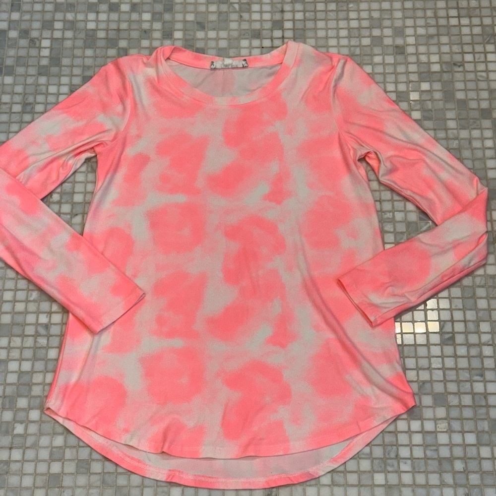 Pink Rose Neon Pink Long Sleeve Tie-Dye Shirt